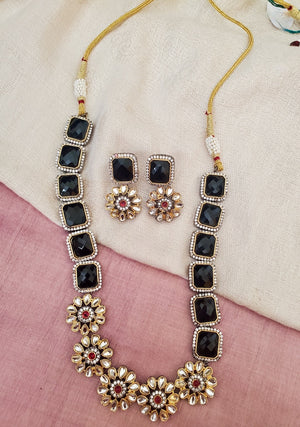 Samika Polki Kundan Necklace Set with Monalisa Stone