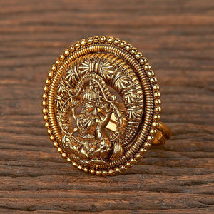 Medha Antique Temple Ring With Matte Gold Plating
