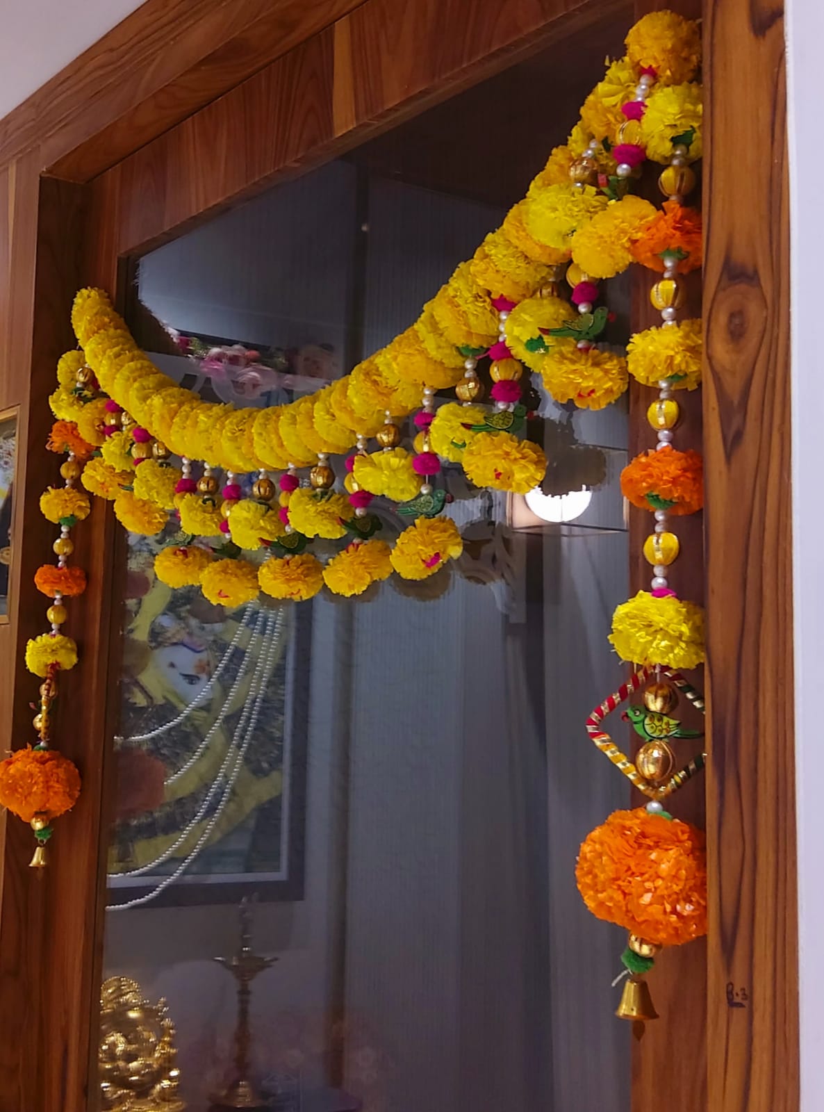 Handmade Marigold Toran with Side Hangings