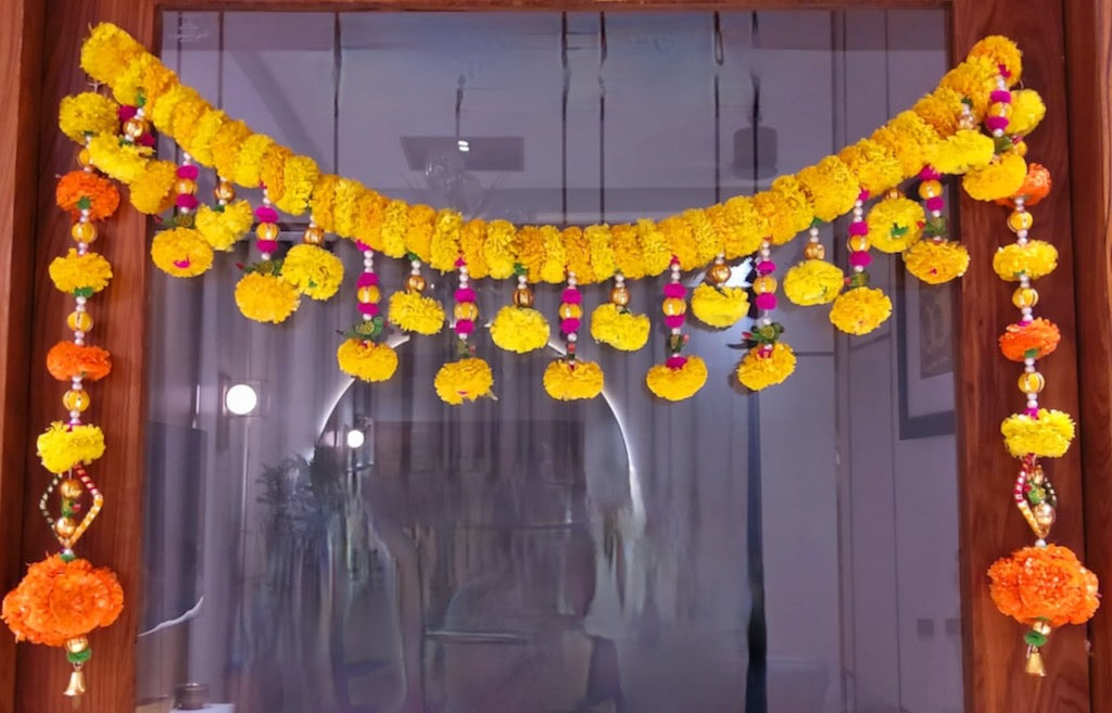Handmade Marigold Toran with Side Hangings