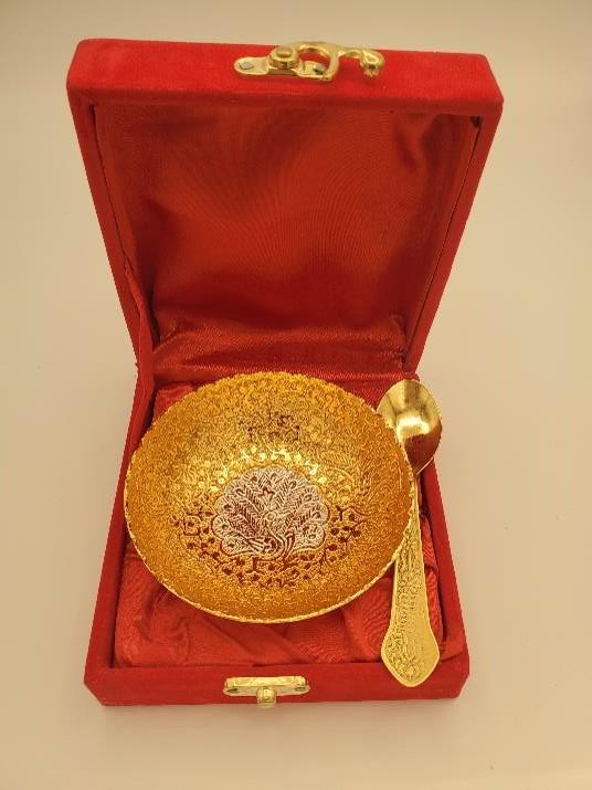 Gold and Silver Plated Single Bowl with Spoon ( No Box)
